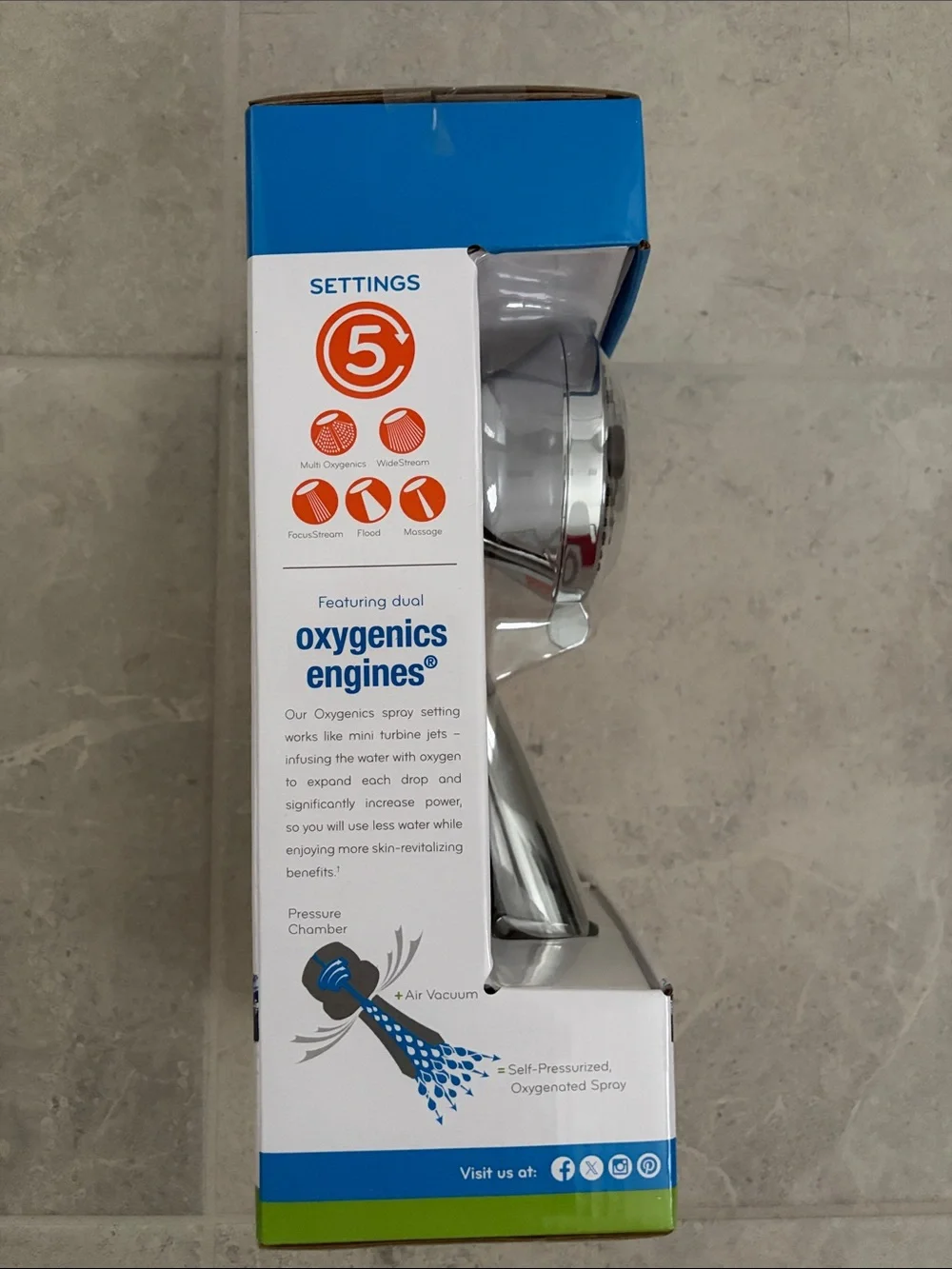 Oxygenics Chrome Multi-Setting Handheld Shower Head